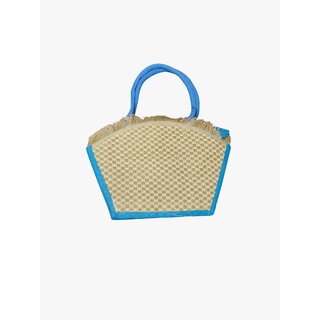 Blue Blossom Applique Jute Handbag Waterproof Multipurpose Bag (Blue, 5 L) view 2