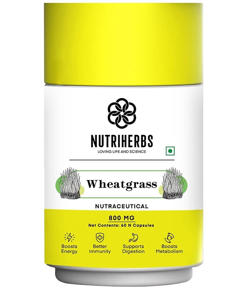 Nutriherbs Wheatgrass Extract 800 mg 100% Pure & Organic - 60 Capsules | Works As A Natural Detoxifier| Helps To Build Immunity