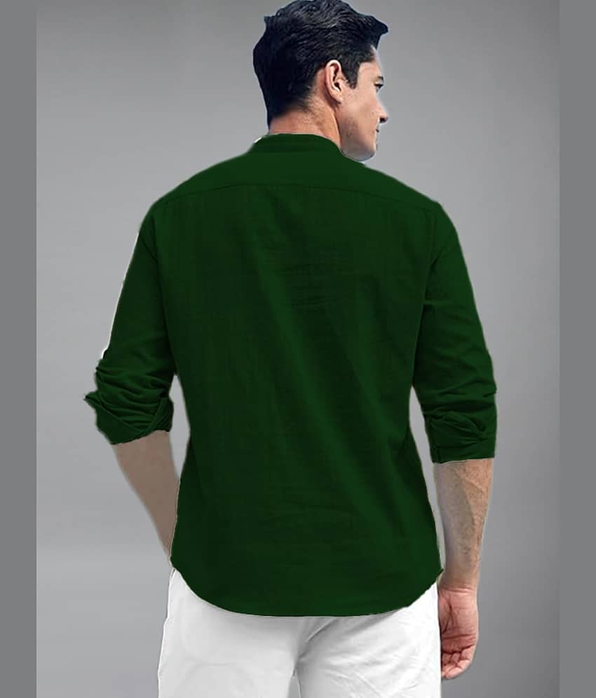 BHUVIKOO Cotton Blend Plain Shirt Style Kurta For Men ( Light Green ) view 2