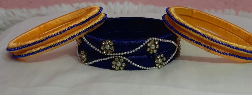 Set of 4 Silk Thread Bangles in Golden Yellow view 2