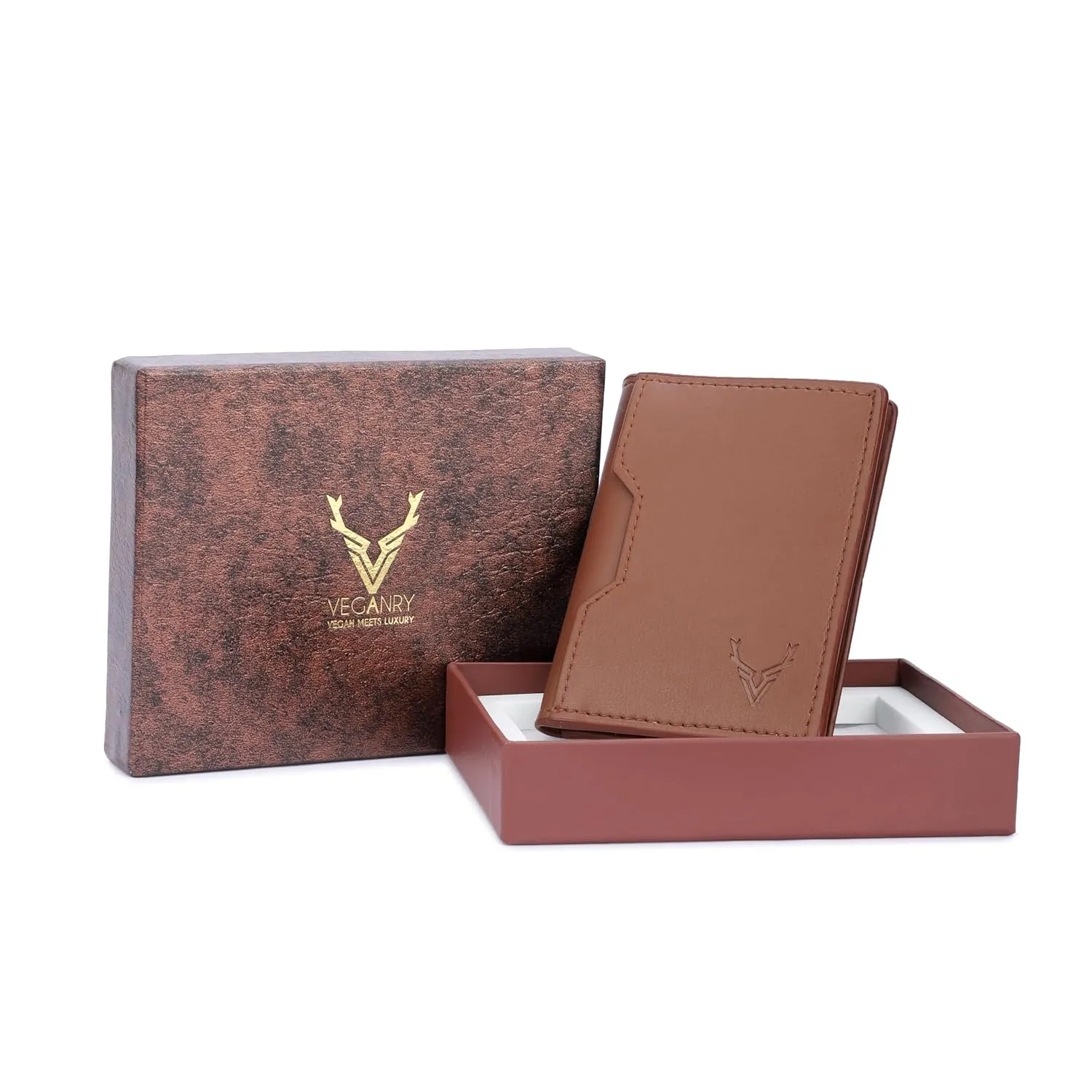 Mens Vegan Leather Card Wallet | Slim Design | Lightweight | Durable Bifold | Brown view 2
