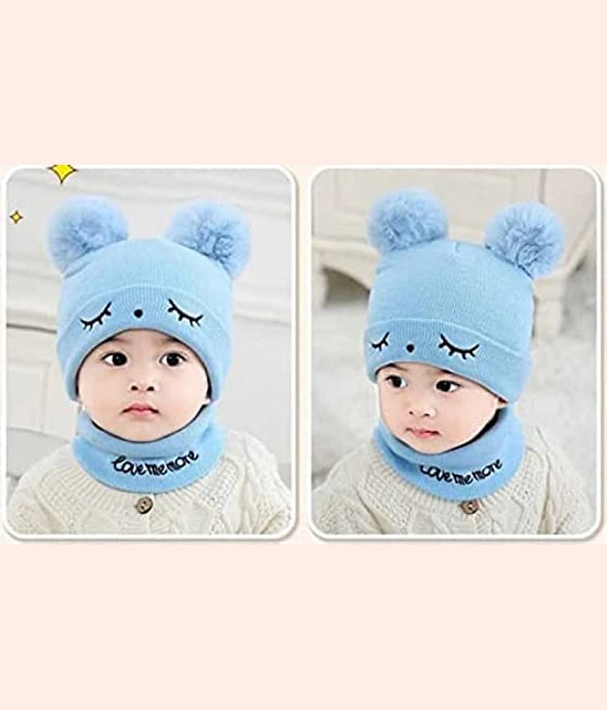 Valdez Woolen Warm Double Pom Pom Cap Beanie Hat and Muffler Winter Accessories for Baby Boys and Girls view 2