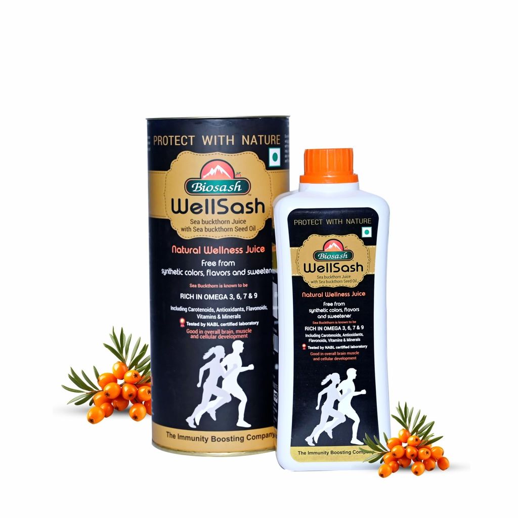 Biosash Himalayan Wellsash Sea Buckthorn Juice with Seed Oil 750ml | Cold-Pressed Organic Antioxidant | Detox Drink & Immunity Booster | No Sugar | Makes 150 Glasses | For Skin, Heart, Brain, Liver
