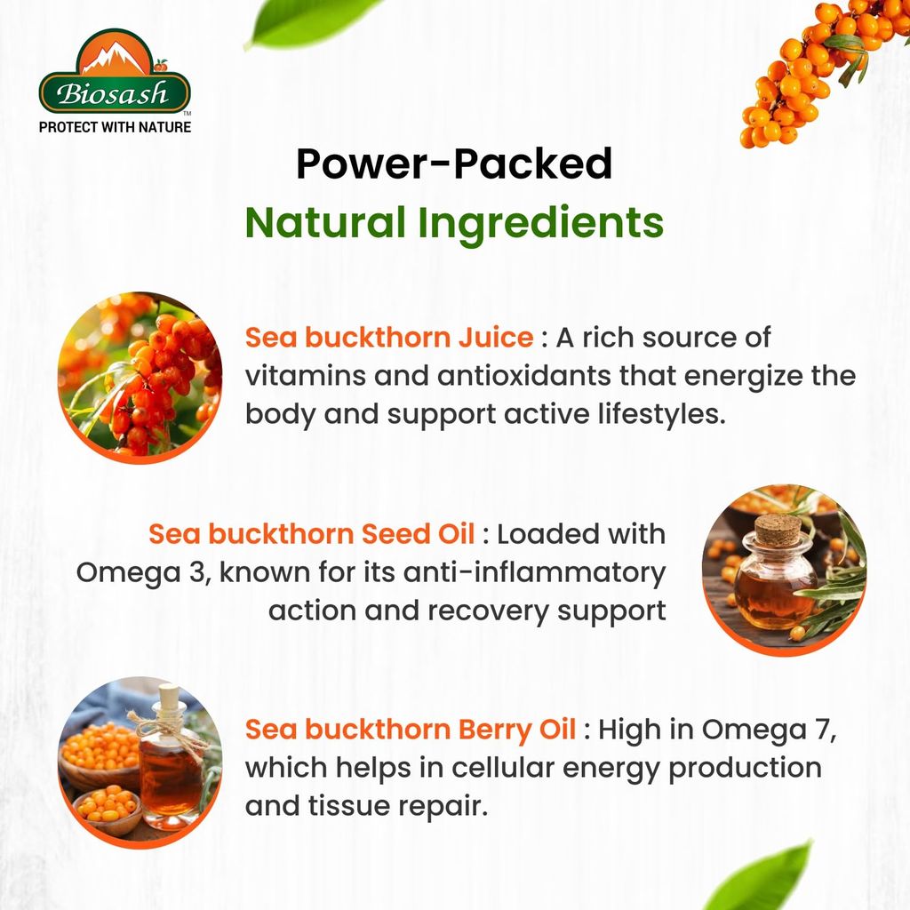 Biosash Himalayan Wellsash Sea Buckthorn Juice with Seed Oil 750ml | Cold-Pressed Organic Antioxidant | Detox Drink & Immunity Booster | No Sugar | Makes 150 Glasses | For Skin, Heart, Brain, Liver view 2
