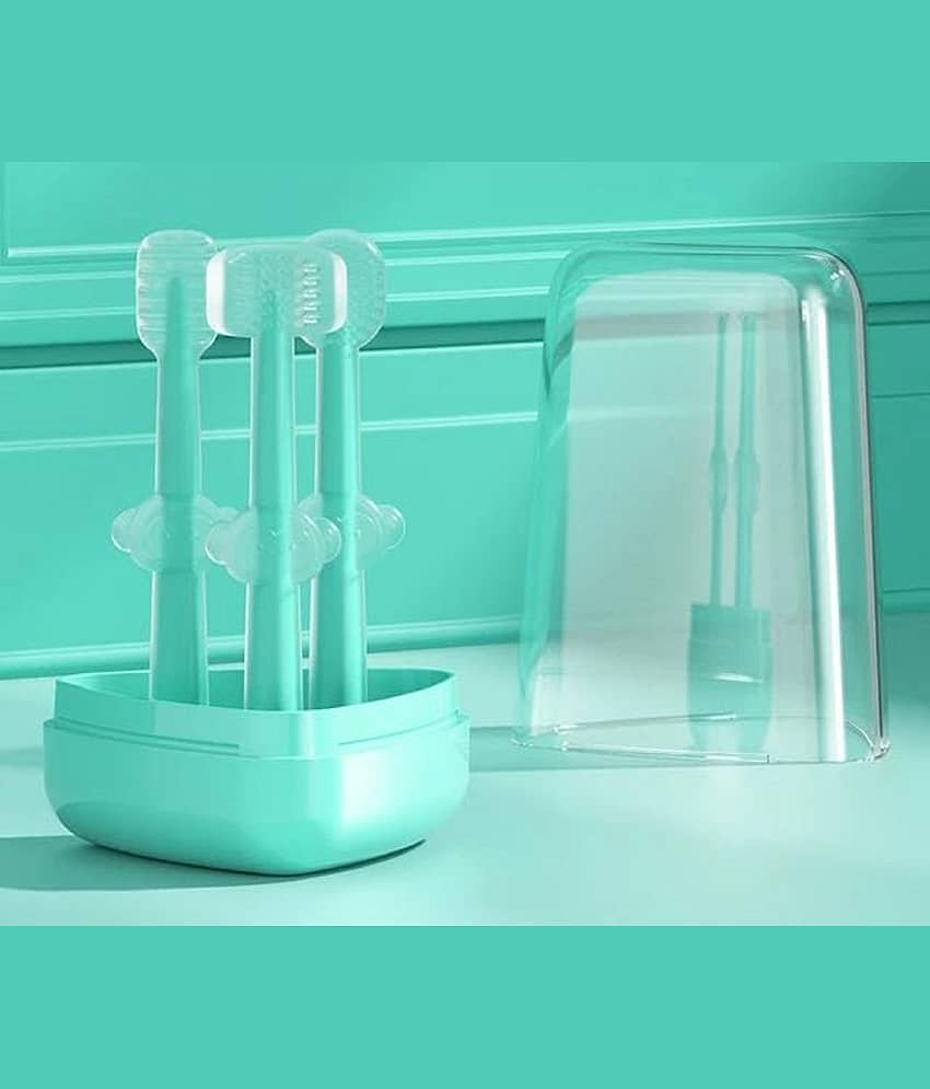 BBYARAJ Green Silicone Baby Toothbrush ( 3 pcs )