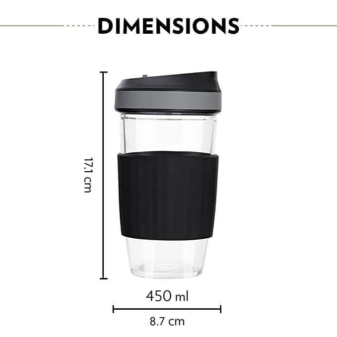 Viva Travel Mug with Silicone Sleeve, Glass Mug, 450 ml (Transparent) view 2