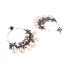 Oxidized Silver Color Shell Bali Earrings view 2