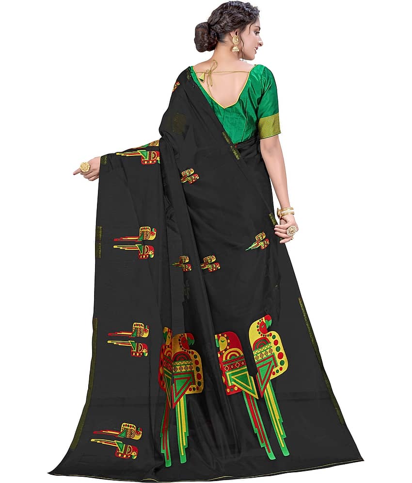 Sariya Silk Blend Printed Saree With Unstitched Blouse Piece ( Black ) view 2