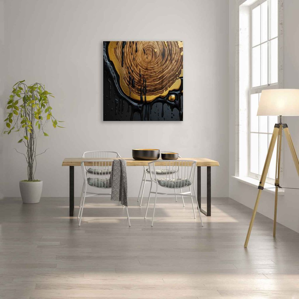ABSTRACT GOLD FIGURE 24in X 24in WITH BLACK FRAME