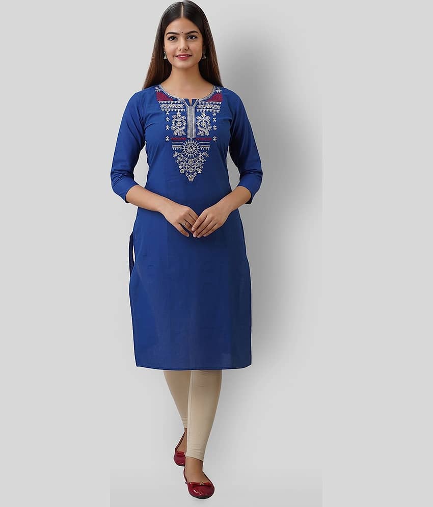 Radiksa - Blue Cotton Women's Straight Kurti ( Pack of 1 )