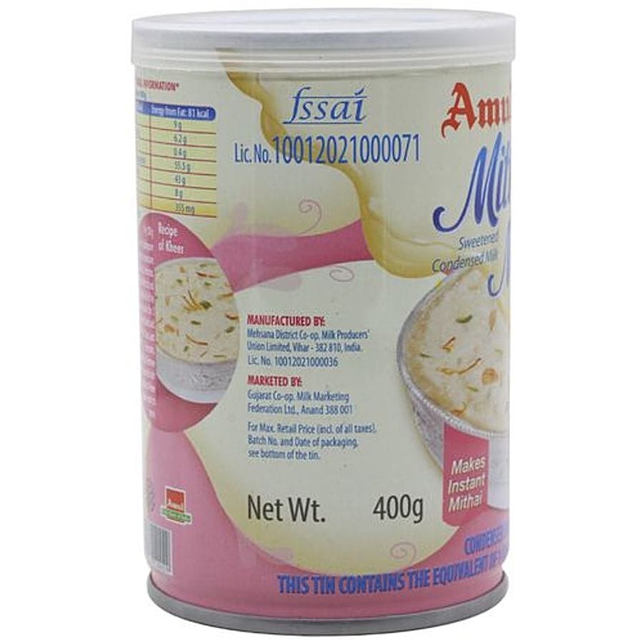 Amul Sweetened Condensed Milk Mithai Mate, 400 G Tin view 2