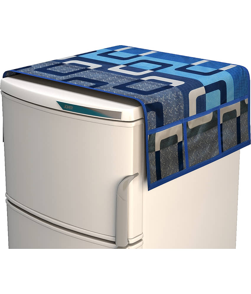 Fabolic Polyester Geometric Fridge Mat & Cover ( 93 53 ) Pack of 5 - Blue view 2