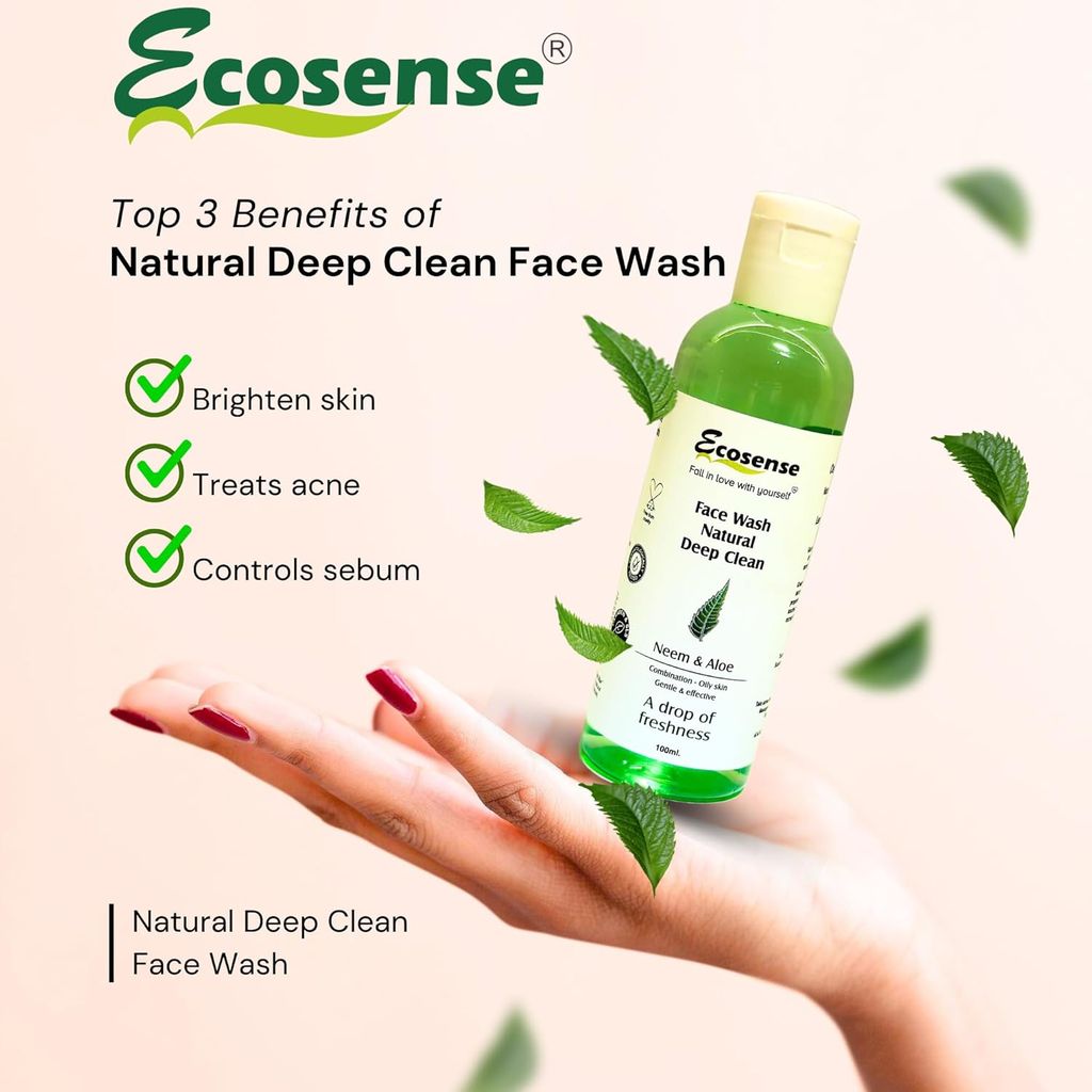 Ecosense Neem & Aloe Vera Face wash with Tea Tree Extract for Acne & Pimples | Detoxifies Skin | Purifies for Glowing Skin Face Wash (100 ml) view 2
