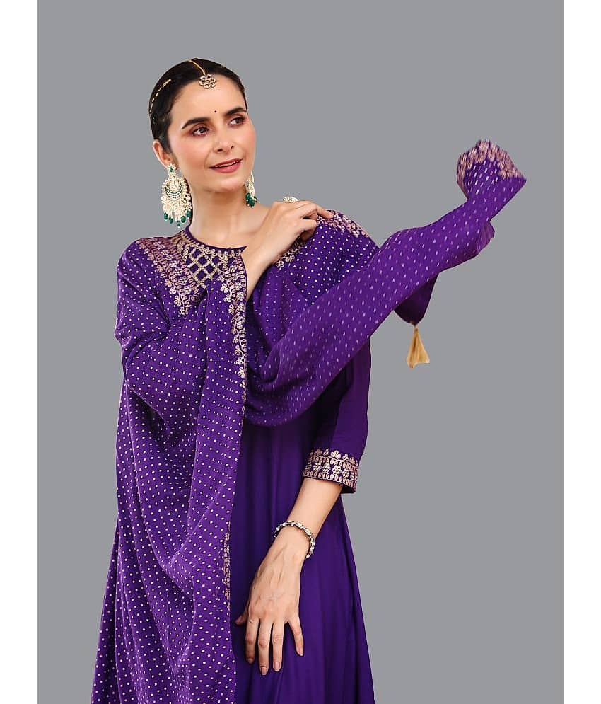 Amira creations Rayon Embroidered Kurti With Pants Women's Stitched Salwar Suit - Purple ( Pack of 1 ) view 2