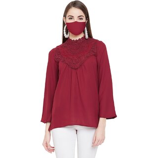 Purys Women Maroon Solid Regular Top view 2