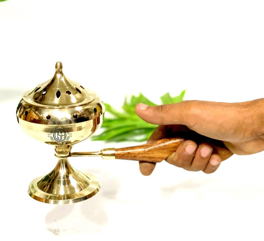Charcoal Incense Burner, Loban Burner with Handle, Dhoop Dhuni Burner Sambrani Dhoop, Resin & Home (Small) view 2