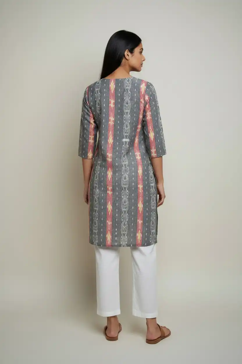 Sambalpuri Ikat Ornate Charcoal Grey-Odisha Handloom Kurti view 2