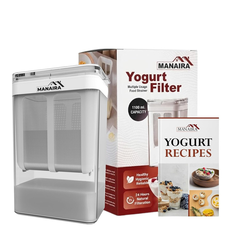 MANAIRA 1100ml Hung Curd Maker with Lid | Greek Yogurt Strainer & Free Recipe Book | BPA-Free Plastic & Stainless Steel Mesh for Home Dahi, Kefir, Cheese view 2