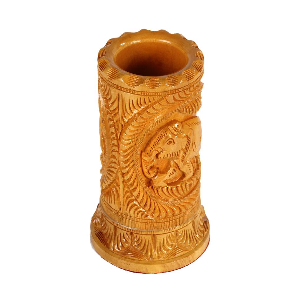 Tribes India Elephant Wood Carving Pen stand view 2