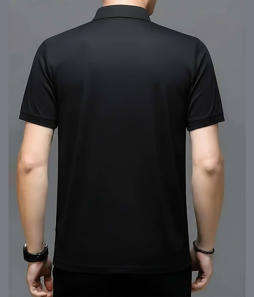 AUSK Men Cotton Blend Regular Fit Printed Polo T Shirt ( Black ) view 2