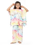 Ninos Dreams Girls Cotton Rayon Kaftan with Palazzo Lounge Set-Multicolour view 2