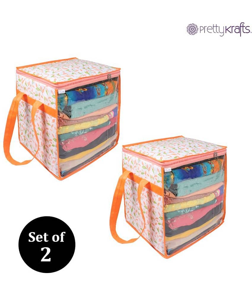 PrettyKrafts XL Saree Cover/sari organizer with handles and transparent front (15 * 12 * 15 In), Pack of 2 view 2