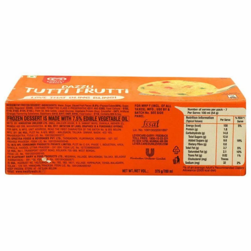 Kwality Walls Tutti Frutti Family Pack Ice Cream 700 Ml view 2