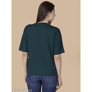Wexam Style Women Green Printed Round Neck Short Sleeve Top view 2