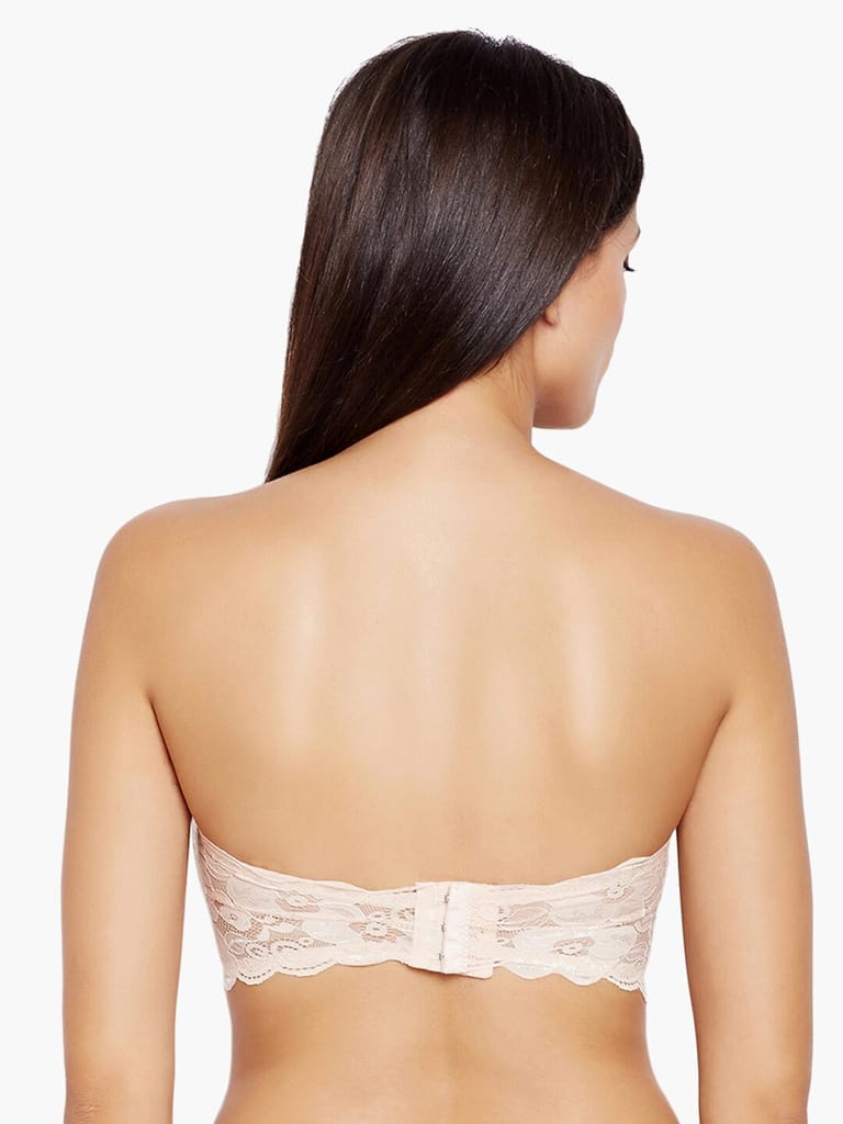 Women’s/Girl’s Lace Net Tube Bra Strapless Padded Seamless Hook Closure Bra - Beige view 2