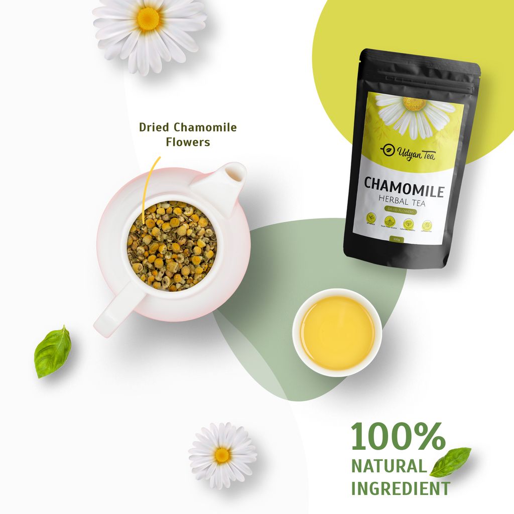 Udyan Tea Chamomile Pure Herbal Tea | Fresh Dry Flower Buds | Herbs for Improving Sleep Quality and Relieving Stress view 2