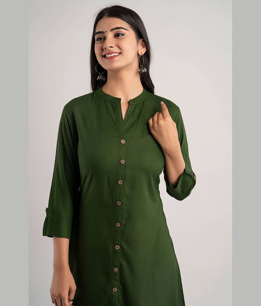 MAUKA - Green Rayon Women's A-line Kurti ( Pack of 1 ) view 2