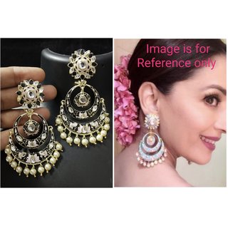 Latest Black Pink Meenakari Kundan Chandbali Earrings Set
