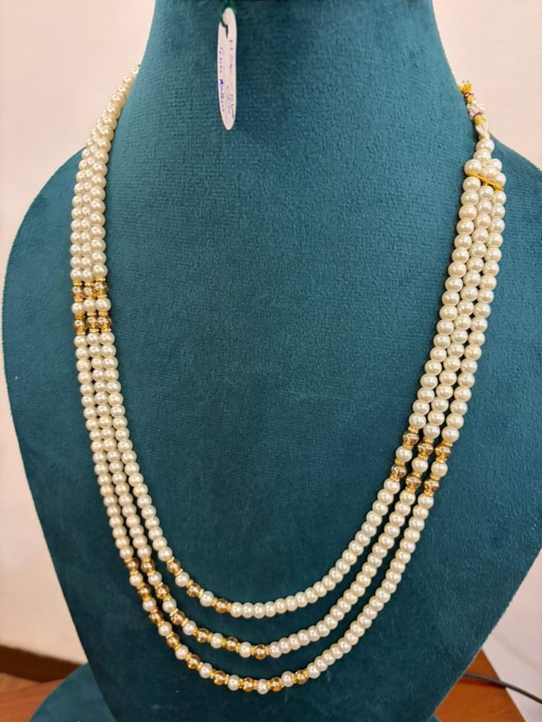 gold and white pearl necklace for groom and party wear view 2