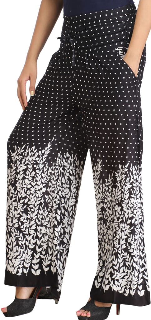 Jet-Black Printed Casual Palazzo Pants with Side Pockets view 2
