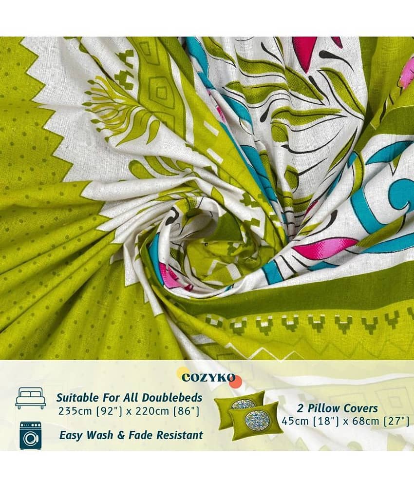 COZYKO Cotton 1 Double Bedsheet with 2 Pillow Covers ( Green ) view 2