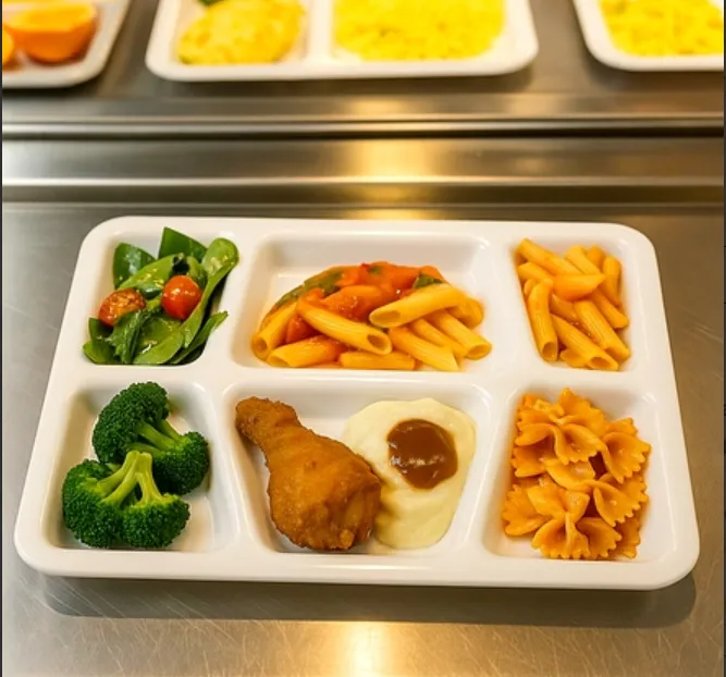 Plastic Multi-Compartment Rectangular Meal Serving Tray / Plate (1 Pc / White) view 2