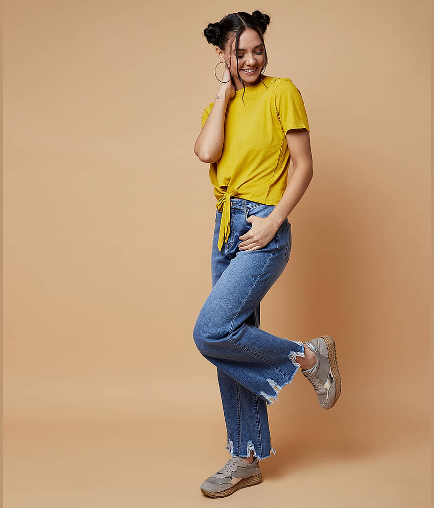 Chimpaaanzee Women's Cotton Knot Front Top ( Yellow ) view 2