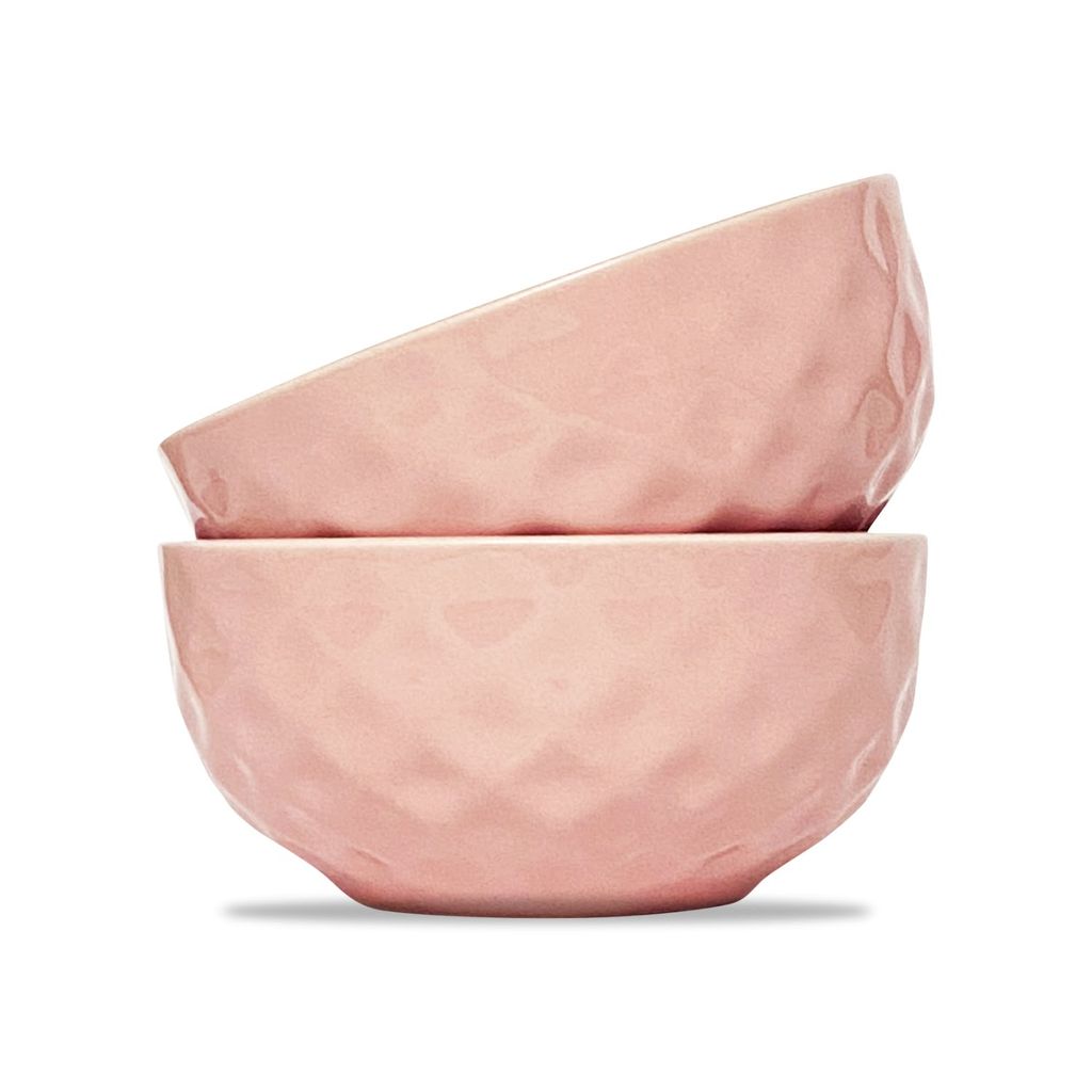 Ceramic Dining Pink Diamond Shaped Ceramic Soup/Cereal Bowls- Set of 2 view 2