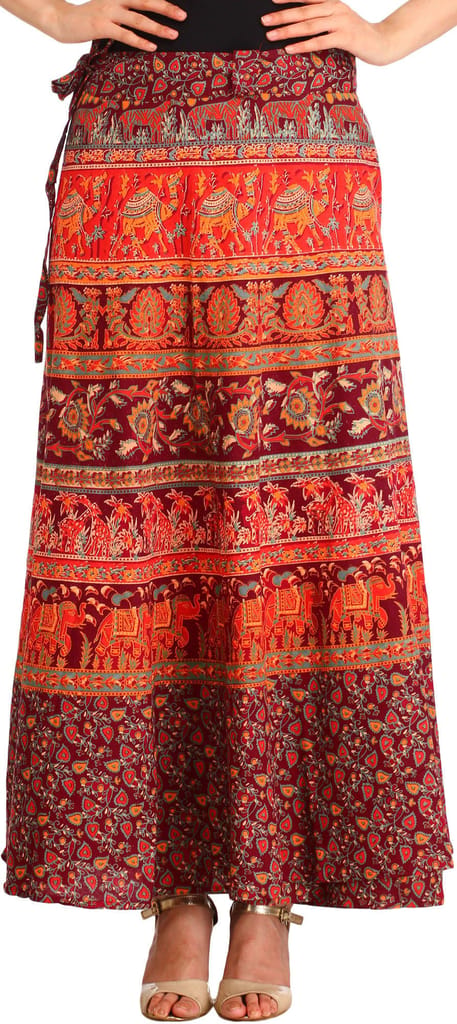 Windsor-Wine Wrap-Around Long Skirt from Pilkhuwa with Printed Animals view 2