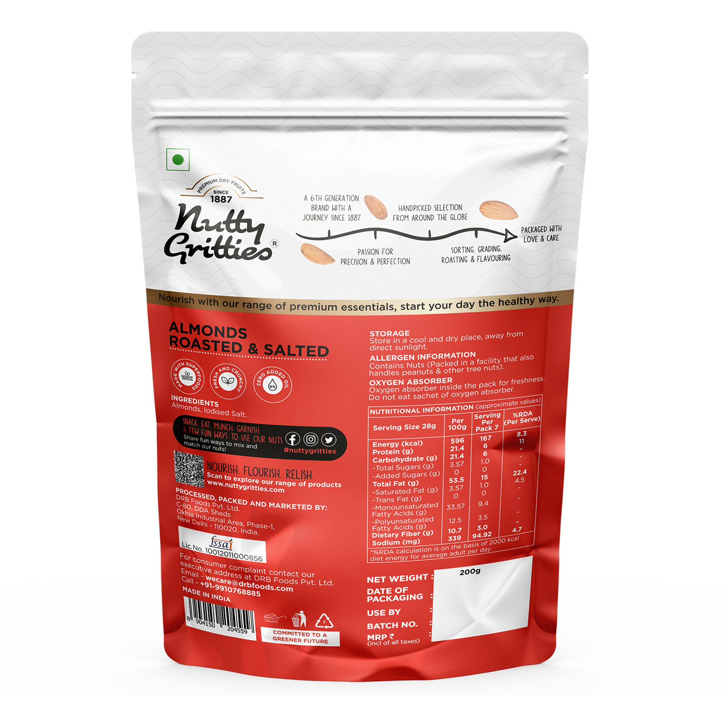 Nutty Gritties Premium California Roasted Almonds - Lightly Salted, Dry Roasted, 200 gm view 2