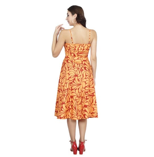 Orange & Yellow Abstract Printed Cut-out Dress view 2