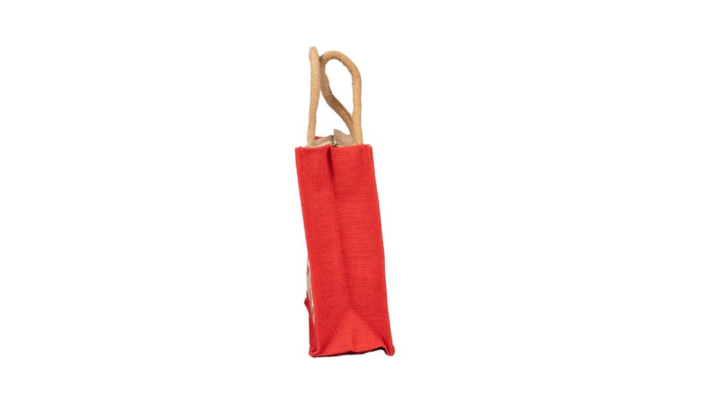 Jute Gift Bag with Red Floral Pattern view 2
