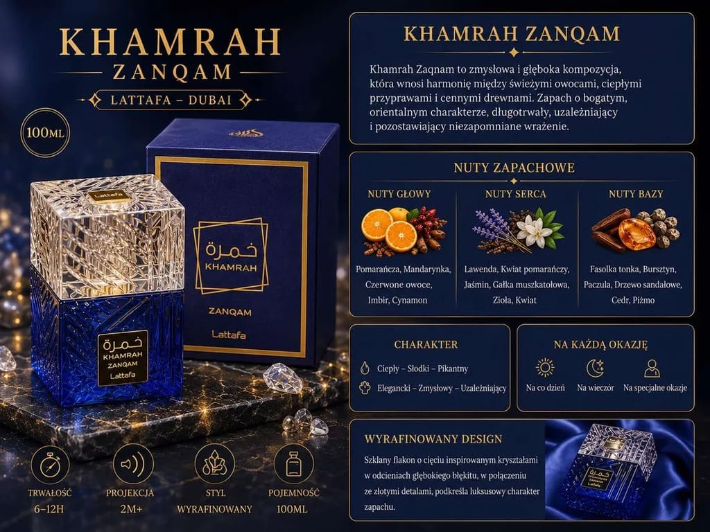 Lattafa Khamrah Zanqam Eau De Parfum 100ml for Men & Women Premium Luxury Long Lasting Oriental Spicy Gourmand Woody Warm Unisex Designer Fragrance view 2