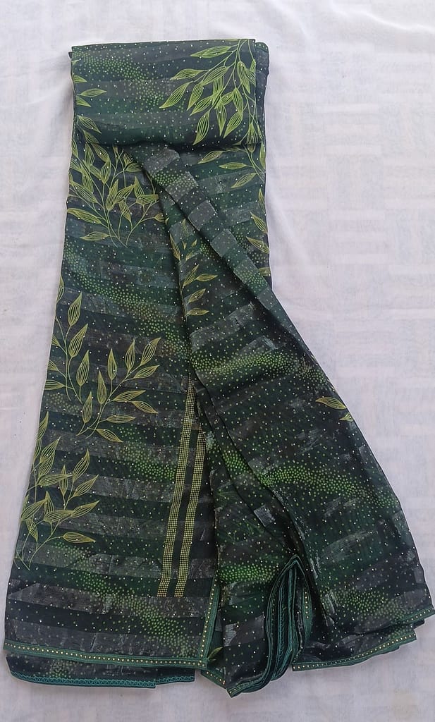Georgette Saree With Printed Leaves Design And Lace Border view 2