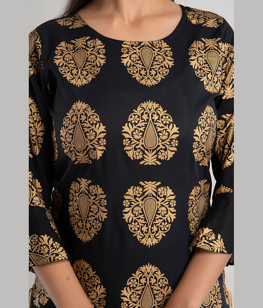 MAUKA - Black Rayon Women's Straight Kurti ( Pack of 1 ) view 2