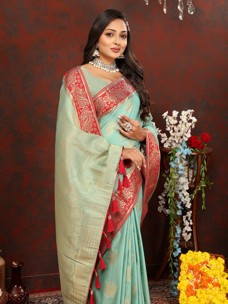 Skyblue Cotton Woven Design with Zari Weaving Design Saree view 2