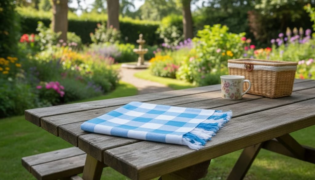 RRR Classic Light Blue Gingham Checkered Towel for Dining & Picnics view 2