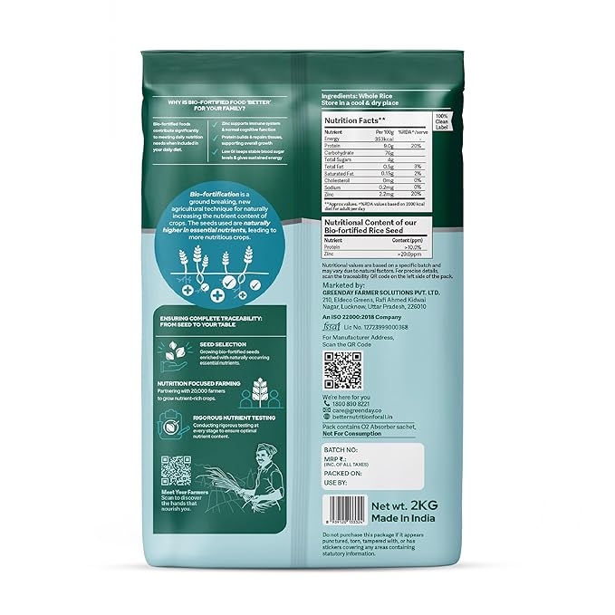 Better Nutrition Biofortified Rice 2kg | Rich in Iron Zinc & Protein | High Fiber for Digestive Ease | No Additives | 100% Natural | Aids in Diabetes & Cardiovascular Disease Prevention view 2