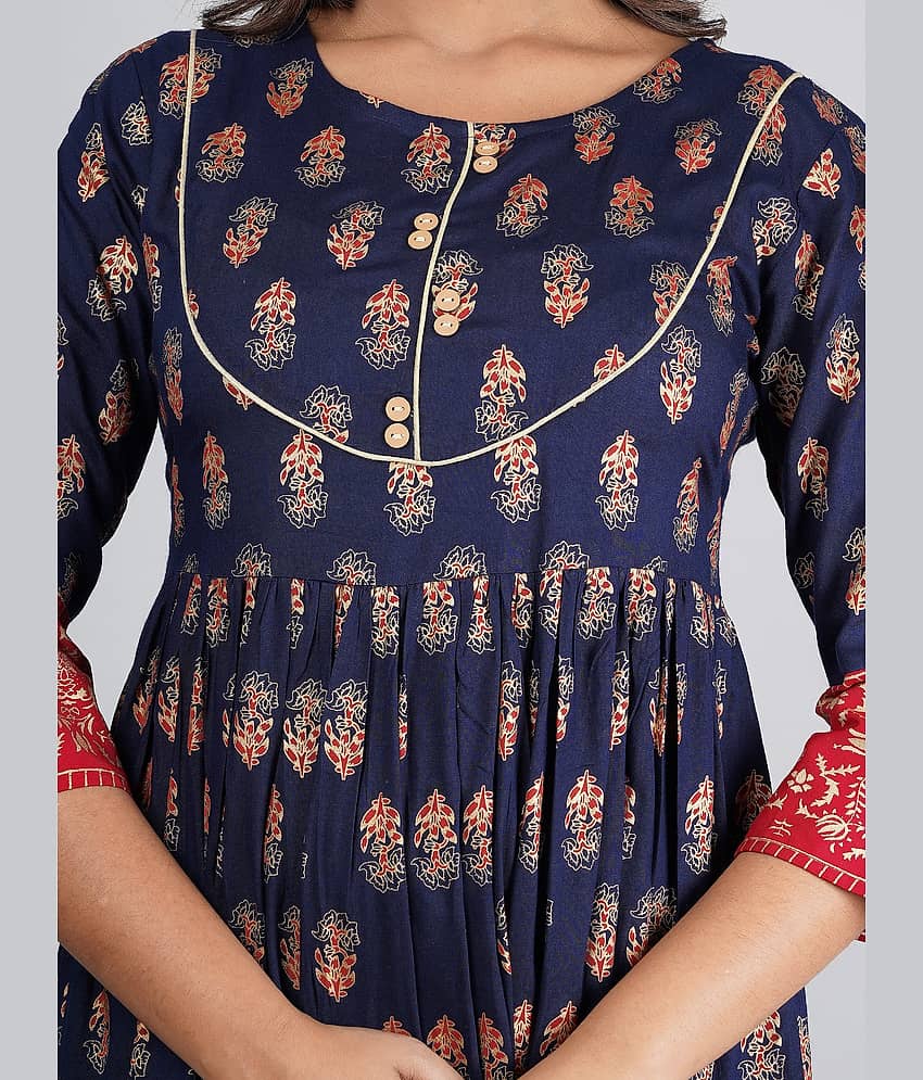 Mishree Collection - Blue Rayon Women's Flared Kurti ( Pack of 1 ) view 2