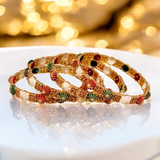 18k One Gram Gold Plated Traditional Designer Pack of 4 Bangle Set For Women view 2